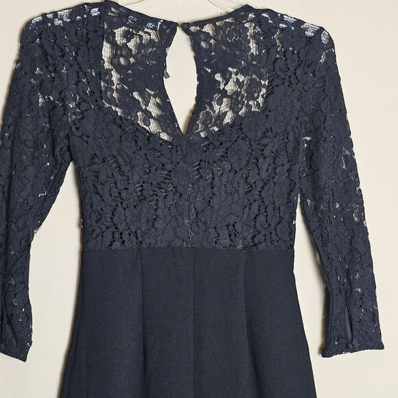 ZARA WOMAN BLACK COMBINATION LACE MIDI DRESS LONG SLEEVE SIZE S SEXY ROMANTIC - Picture 7 of 13